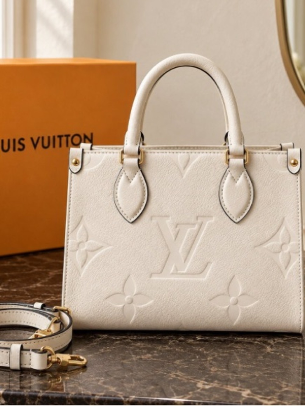 Louis Vuitton Ivory OnTheGo PM Tote